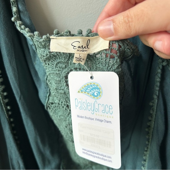 NWT Easel faded teal lace trim open front shrug - Picture 2 of 9